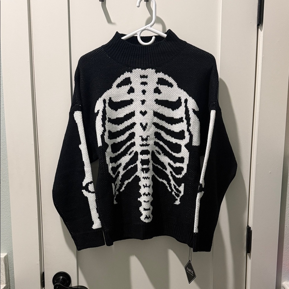 Zaful Black Sweater with White Ribcage Design edge punk goth grunge emo soft sm